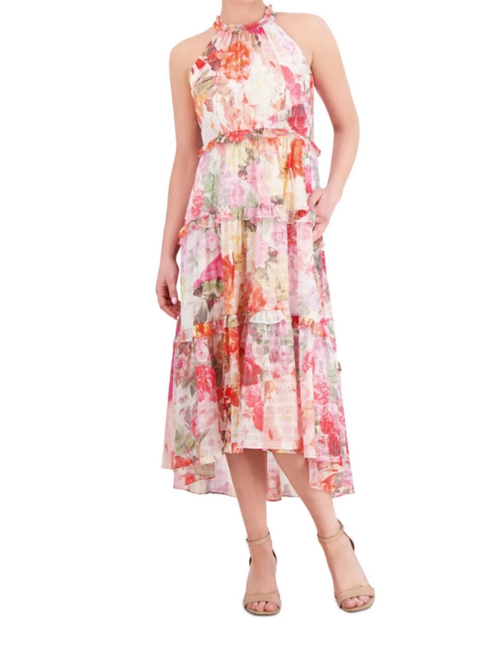 NWOT - Vince Camuto Floral Chiffon Ruffle-Tier High Low Dress